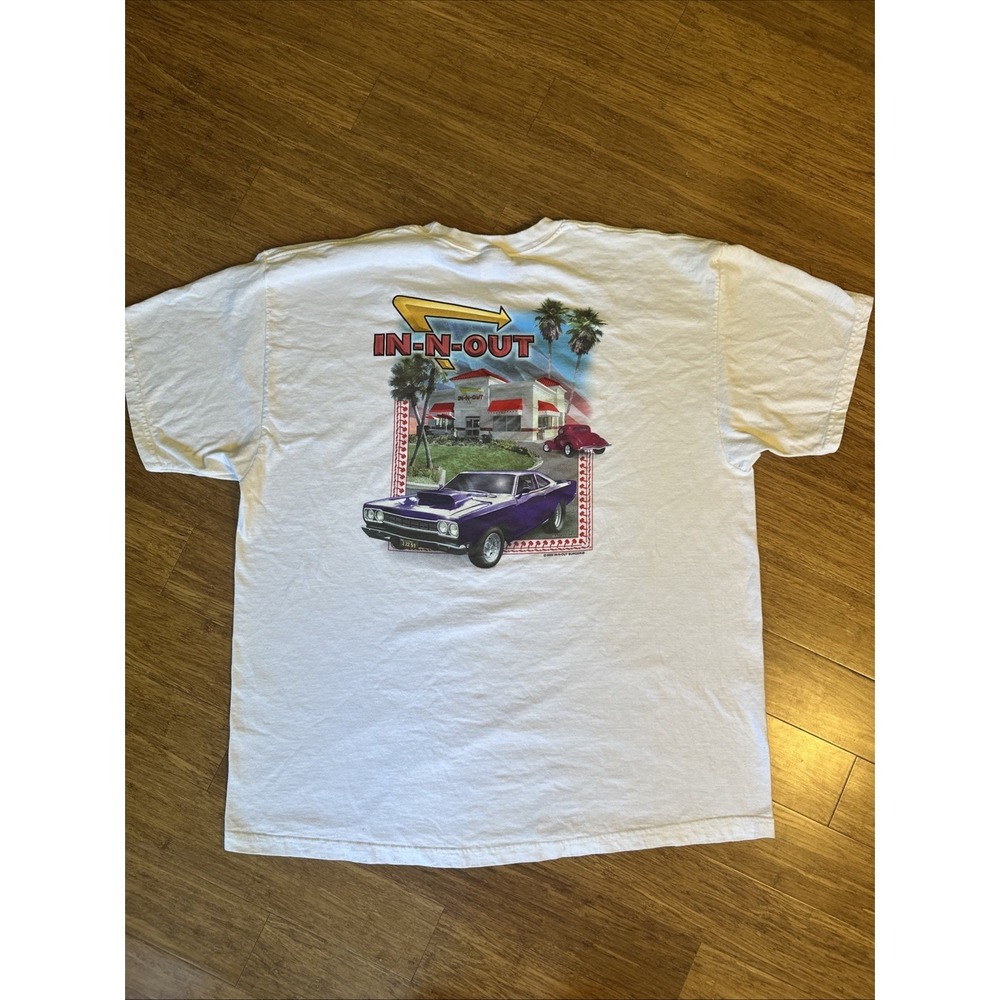 Vintage 2002 In-N-Out Burger T Shirt White Graphic Hot Rod Car California‎ 2XL
